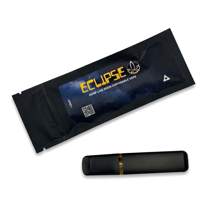 Eclipse 1 gram disposable vape and pouch, available in live resin and distillate